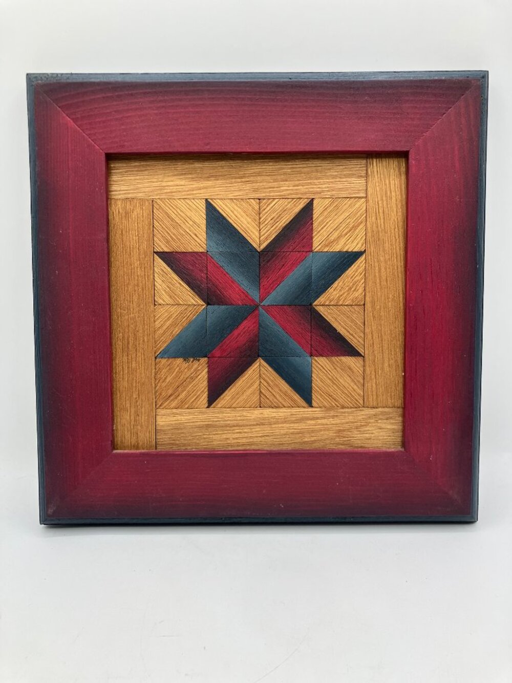 Wooden Star Quilt Inlay Framed Art Geometric Mosiac Design 9.5"x9.5"
